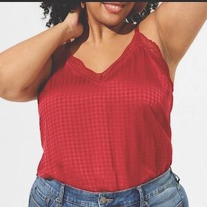 NWOT Torrid Alabama Red Houndstooth Satin Jacquard Lace Trim Cami Top - 1X